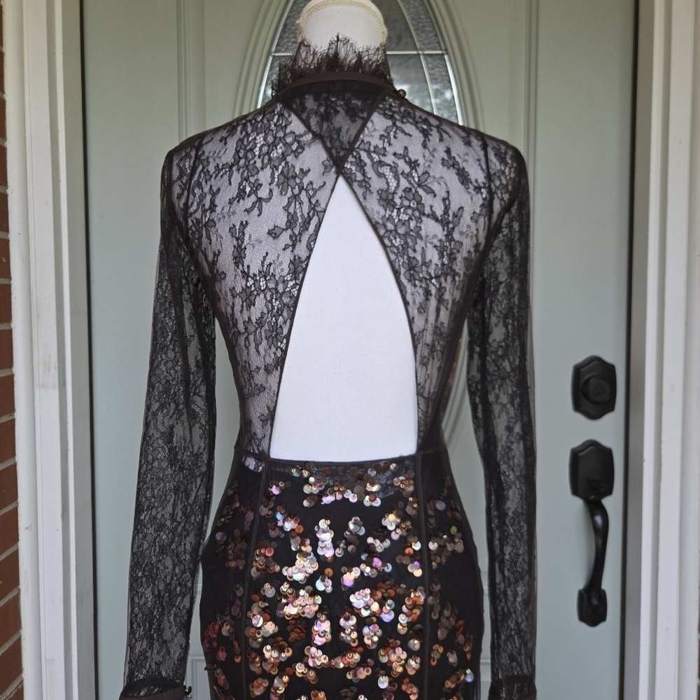 Roberto Cavalli Brown Lace Sequin Evening Dress - Picture 9 of 16
